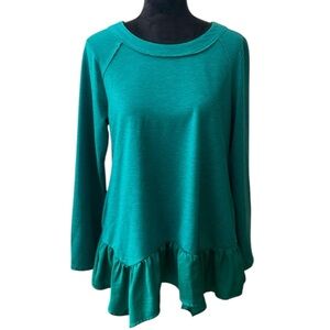 LOGO LOUNGE Long Sleeve Green Ruffle Hem‎ Blouse Size Medium